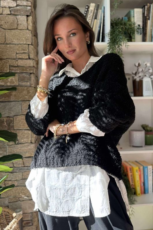 Hygge Boucle Slouch Knit Black 